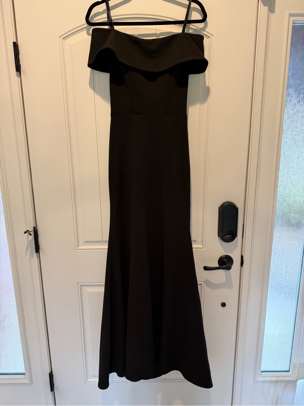 Betsy & Adam Black Off-Shoulder Ruffle Maxi Dress